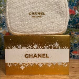 Chanel Cream and Gold Beauty Cosmetic Bag